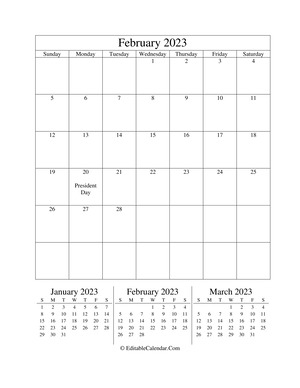 february 2023 editable calendar (portrait layout)