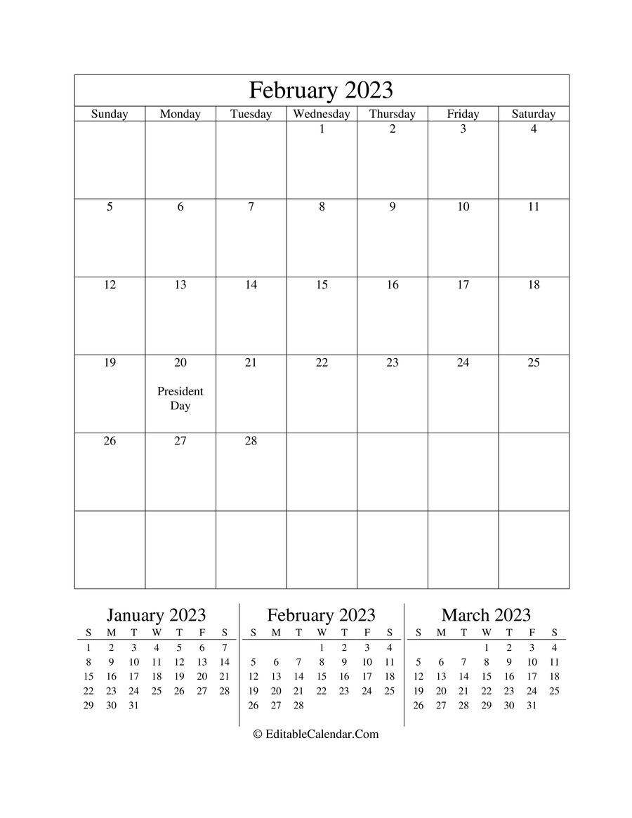 february 2023 editable calendar portrait