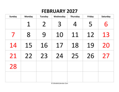 february 2027 calendar editable