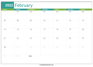 february calendar 2022 printable