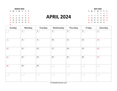 fillable calendar april 2024 with holidays