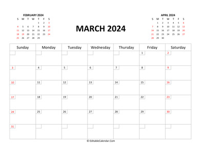 fillable calendar march 2024 with holidays