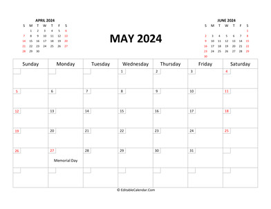 fillable calendar may 2024 with holidays
