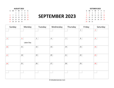 fillable calendar september 2023 with holidays