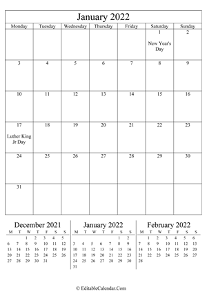 january 2022 editable calendar portrait