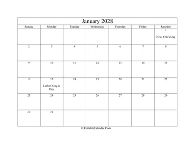 january 2028 printable calendar holidays