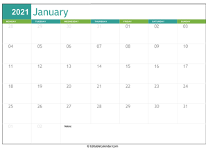 january calendar 2021 printable