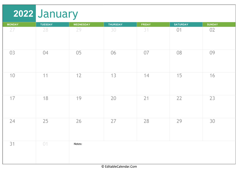 january calendar 2022 printable