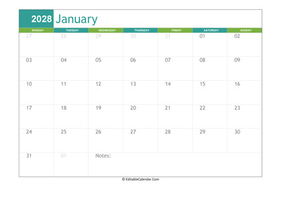 january calendar 2028 printable