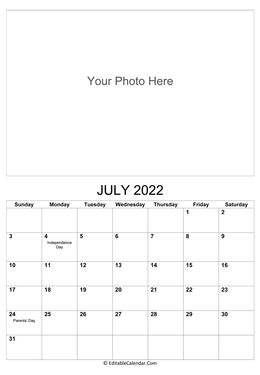 july 2022 photo calendar