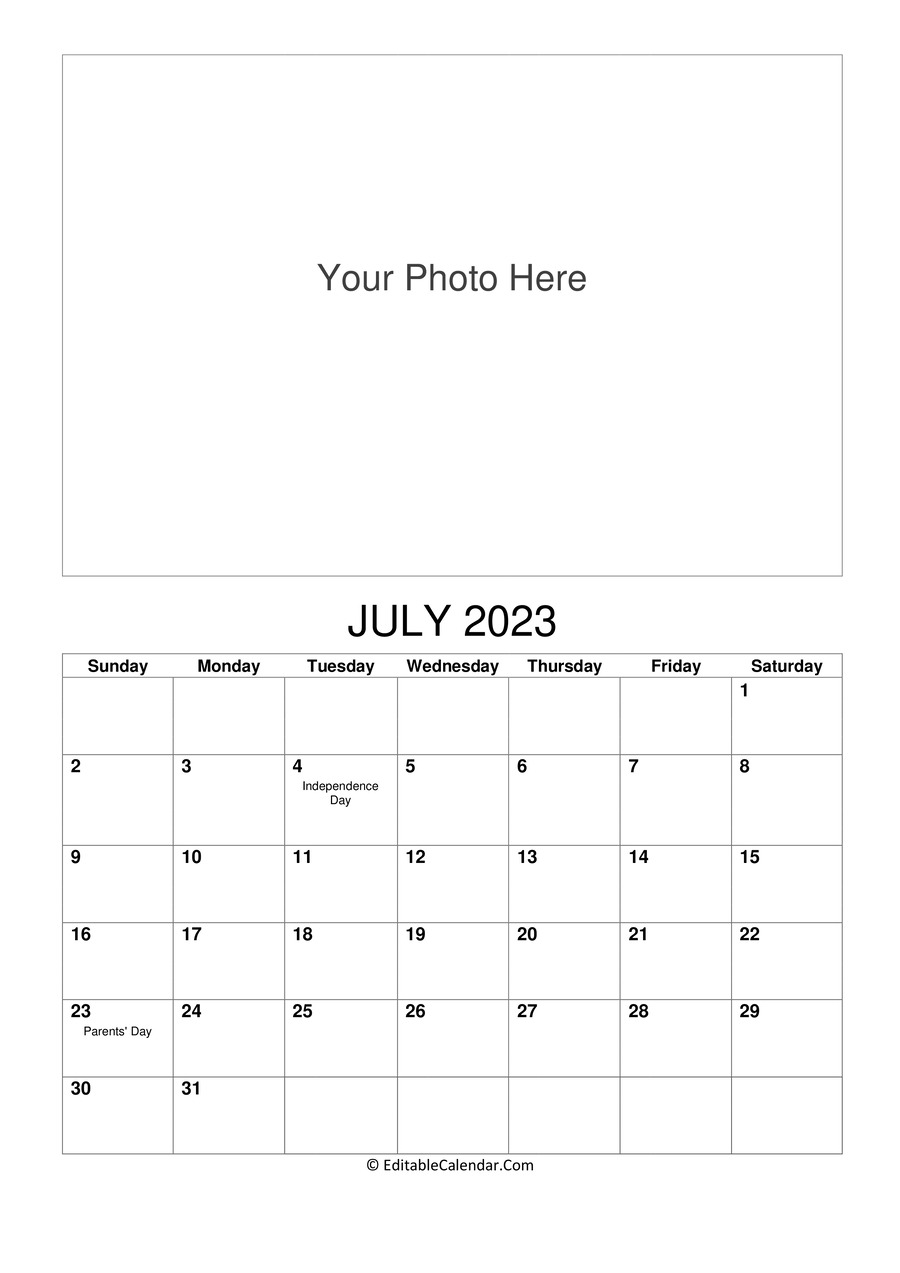 july 2023 photo calendar
