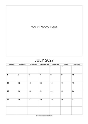 july 2027 photo calendar