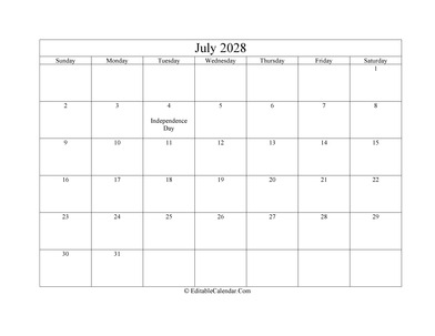 july 2028 printable calendar holidays