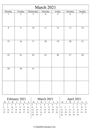 march 2021 editable calendar portrait
