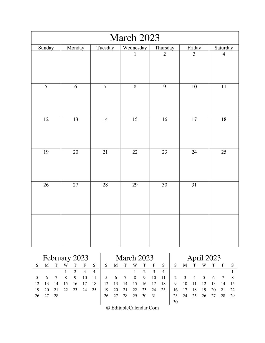 march 2023 editable calendar portrait