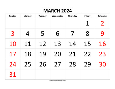 march 2024 calendar editable