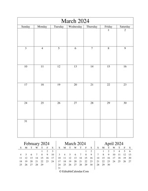march 2024 editable calendar (portrait layout)