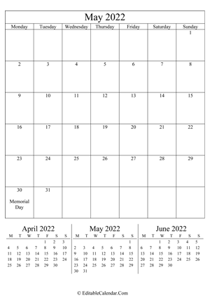may 2022 editable calendar (portrait layout)