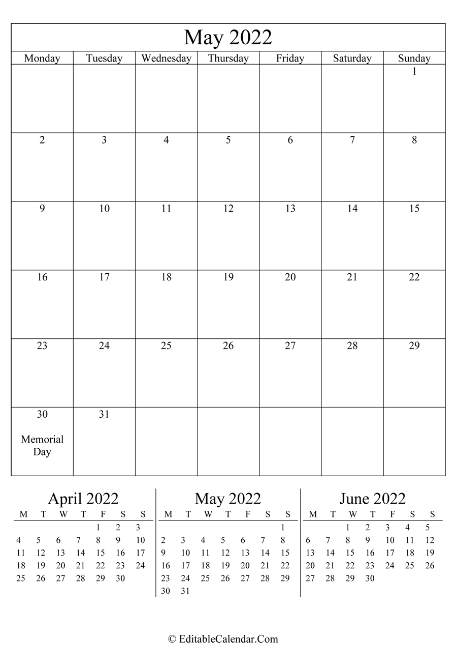 may 2022 editable calendar portrait