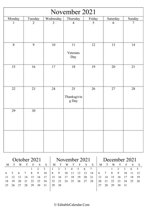 november 2021 editable calendar portrait
