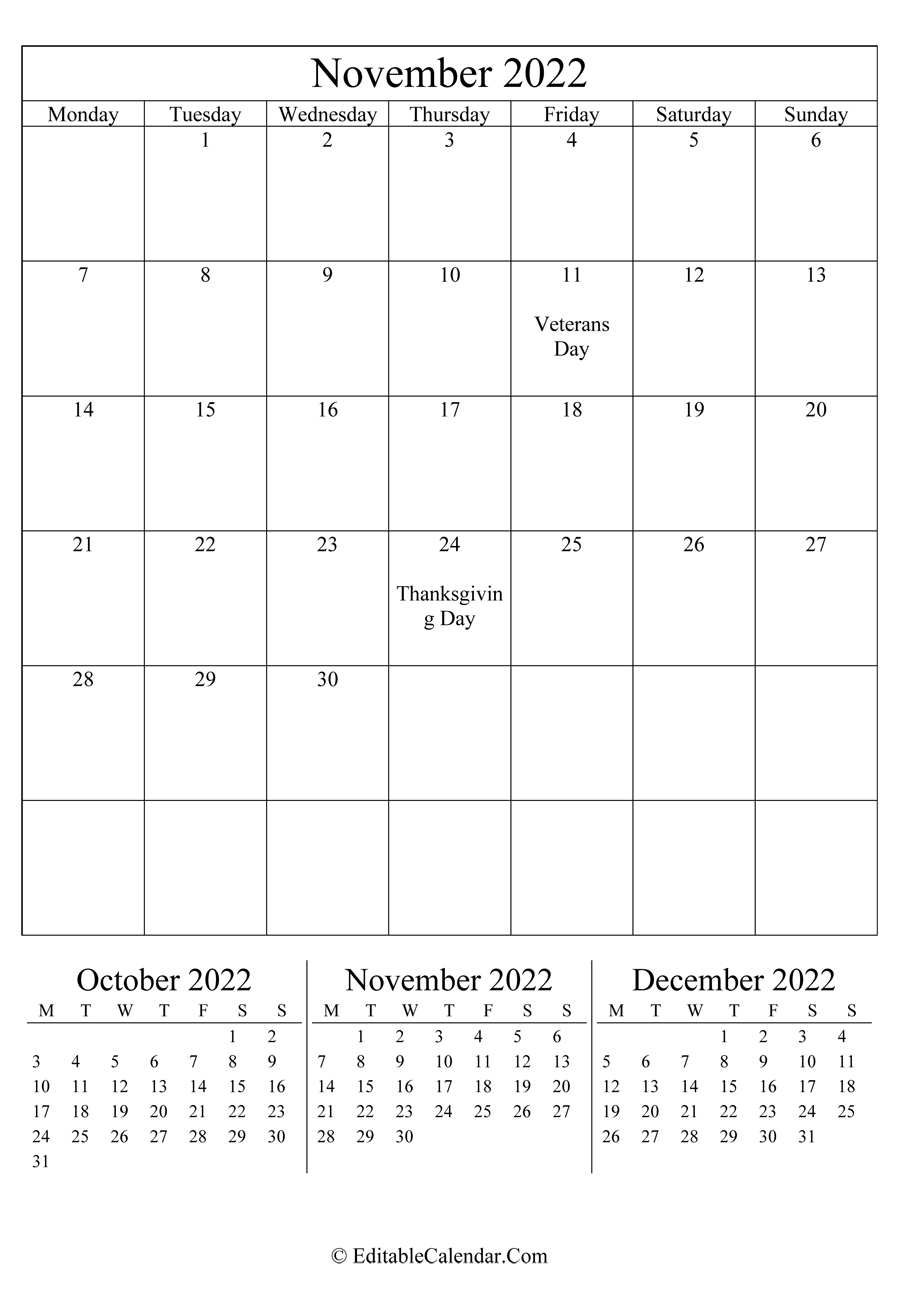november 2022 editable calendar portrait