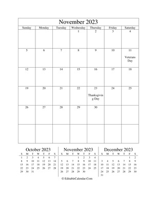 november 2023 editable calendar (portrait layout)