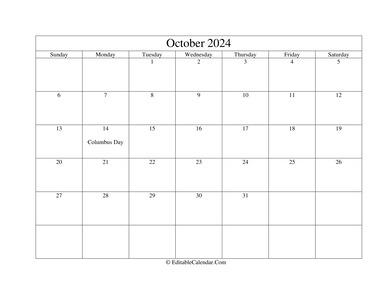 Editable Calendar October 2024