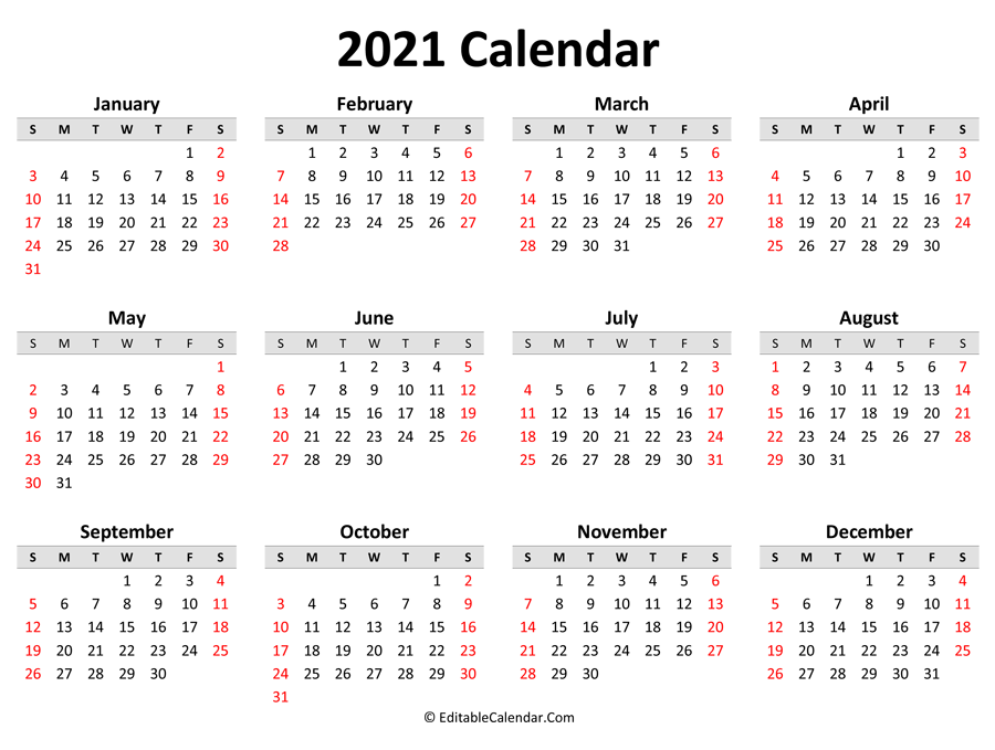printable 2021 calendar landscape