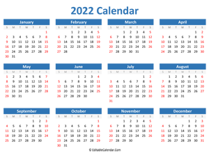 printable 2022 calendar landscape blue style