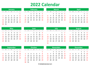 printable 2022 calendar landscape green style