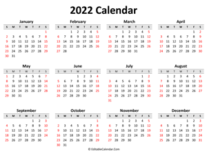 printable 2022 calendar (landscape layout)