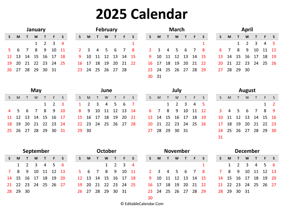 Printable Yearly Calendar 2025