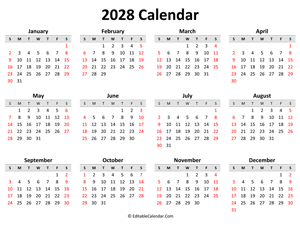printable 2028 calendar (landscape layout)