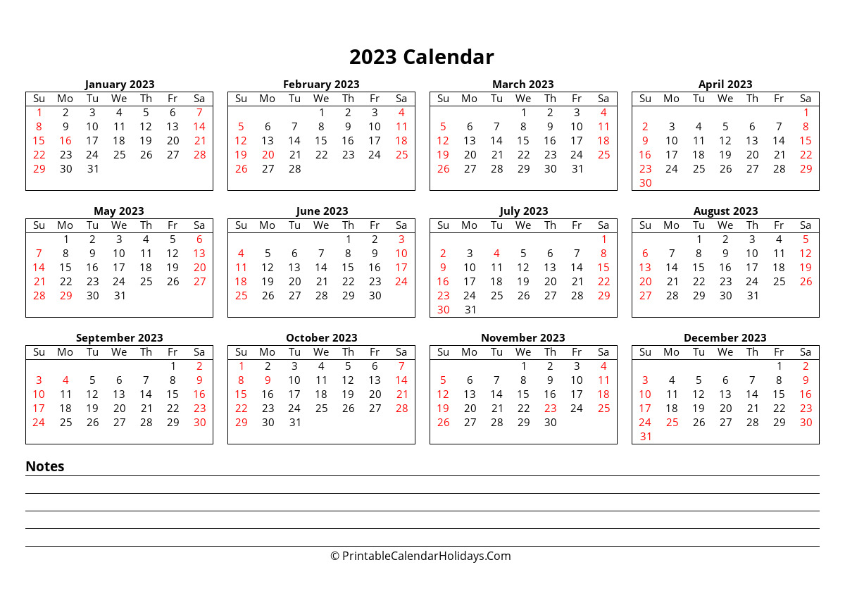 printable calendar 2023 week starts sunday