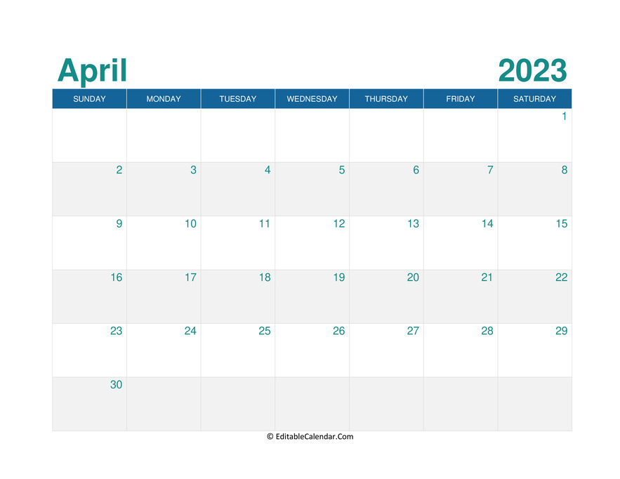 Download Printable Monthly Calendar April 2023 Word Version 