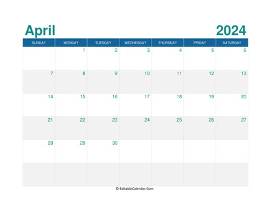 printable monthly calendar april 2024