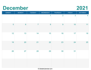 printable monthly calendar december 2021