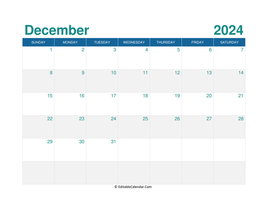Download Printable Monthly Calendar December 2024 (PDF Version)