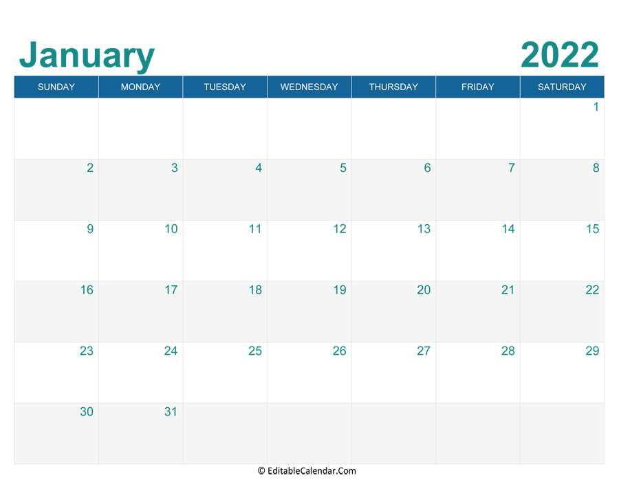 Editable Calendar January 2022 Download Printable Monthly Calendar January 2022 (Word Version)