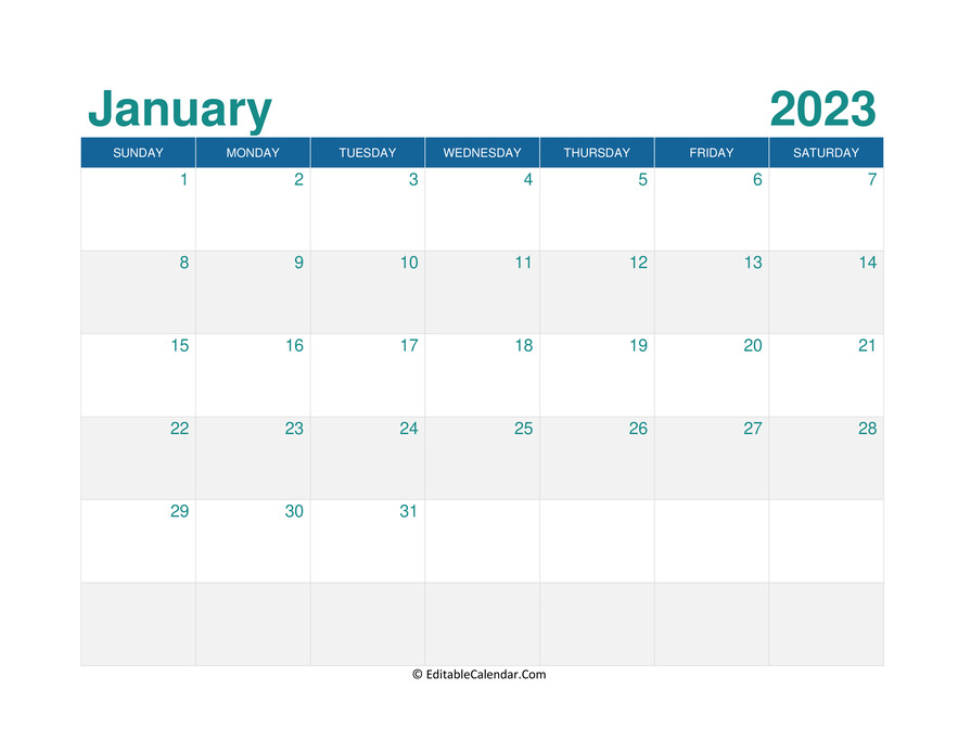 printable monthly calendar january 2023