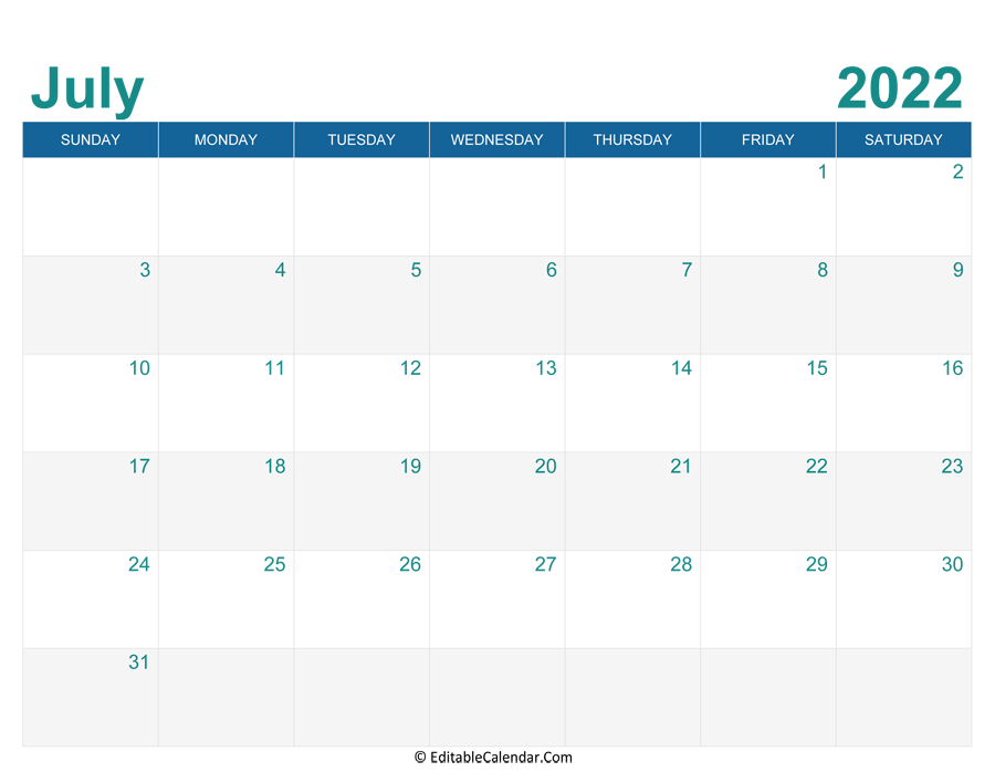 printable monthly calendar july 2022