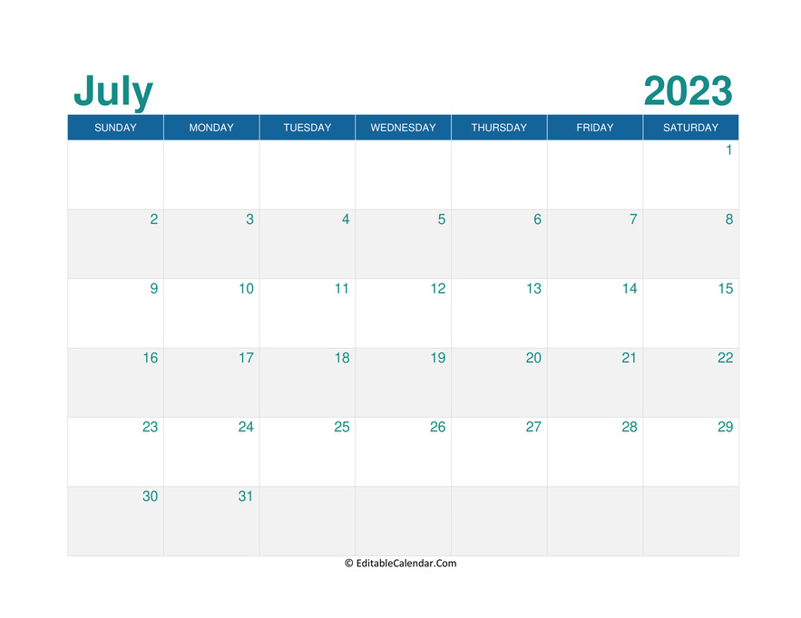 printable monthly calendar july 2023