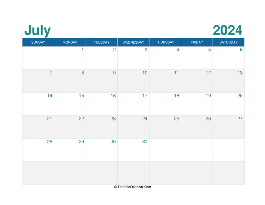 July 2024 Editable Calendar With Holidays