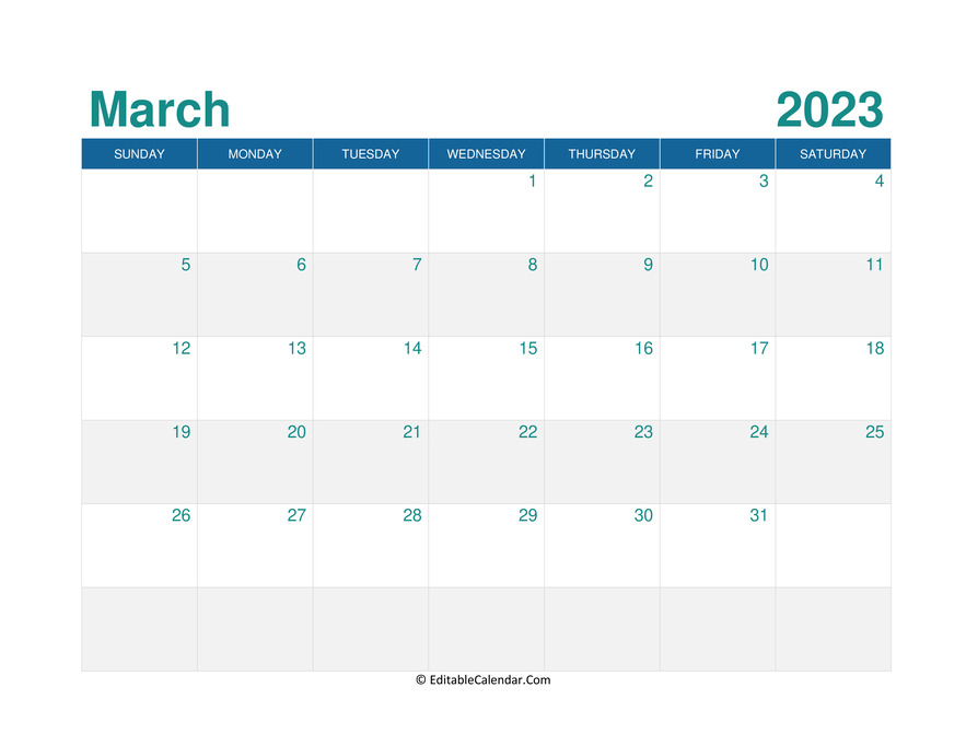 printable monthly calendar march 2023
