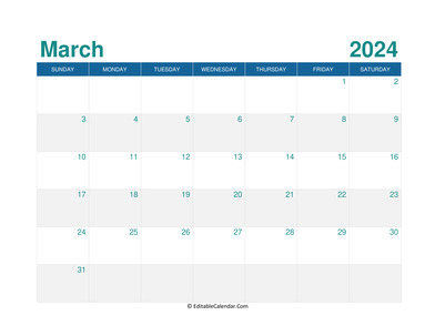 printable monthly calendar march 2024