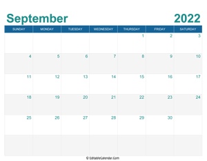 printable monthly calendar september 2022