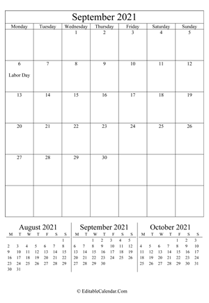 september 2021 editable calendar portrait