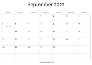 september 2022 printable calendar holidays