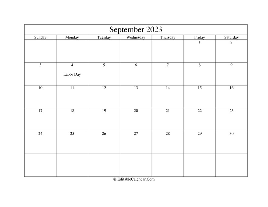 September 2023 Printable Calendar with Holidays
